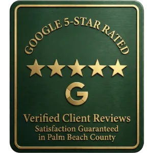 ArbolPro Services' Satisfaction Guaranteed icon, with 5 stars in verified Google reviews.