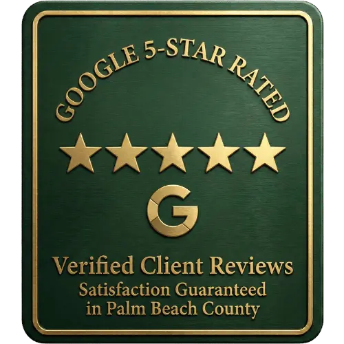 ArbolPro Services' Satisfaction Guaranteed icon, with 5 stars in verified Google reviews.