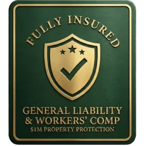 ArbolPro Services badge displaying $1M in insurance coverage and liability protection.