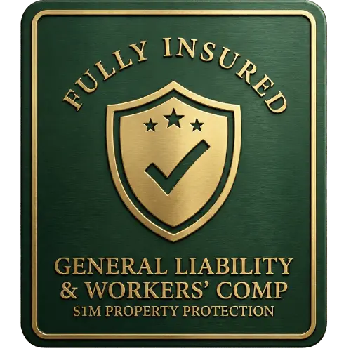 ArbolPro Services badge displaying $1M in insurance coverage and liability protection.