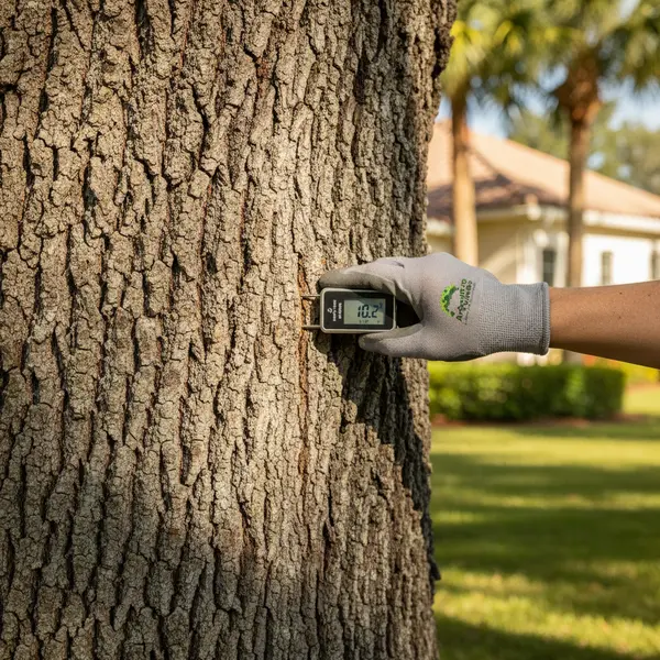 Arborist performing tree structural integrity audit in Palm Beach County