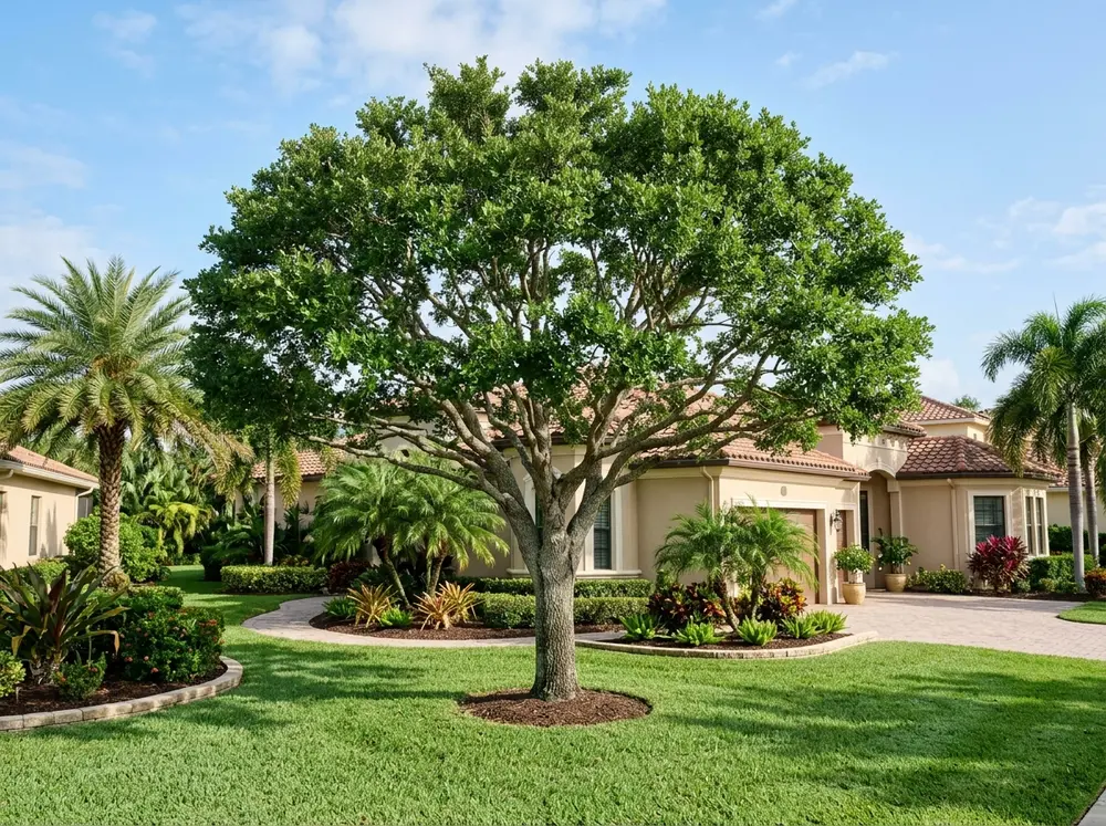 Healthy mature oak tree in South Florida landscape