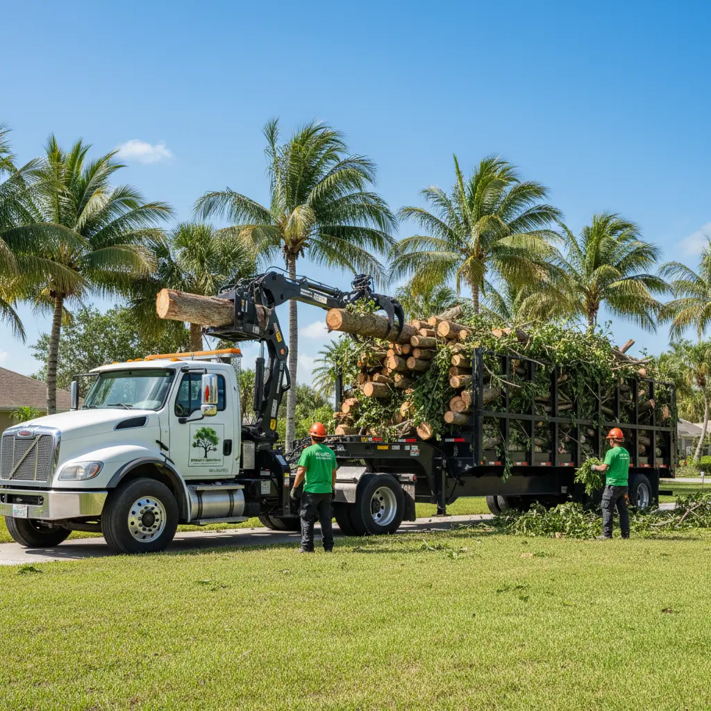 Professional storm debris hauling crew in South Florida residential property