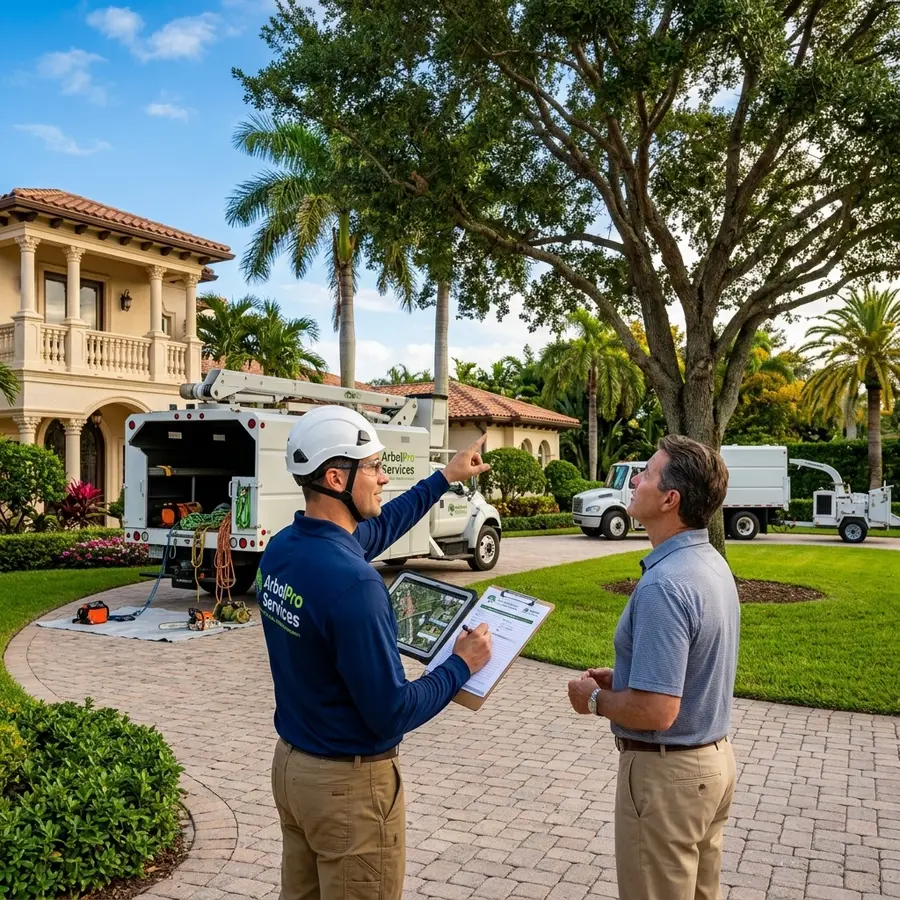 Licensed arborist on-site tree removal estimate Boca Raton FL country club property ArbolPro