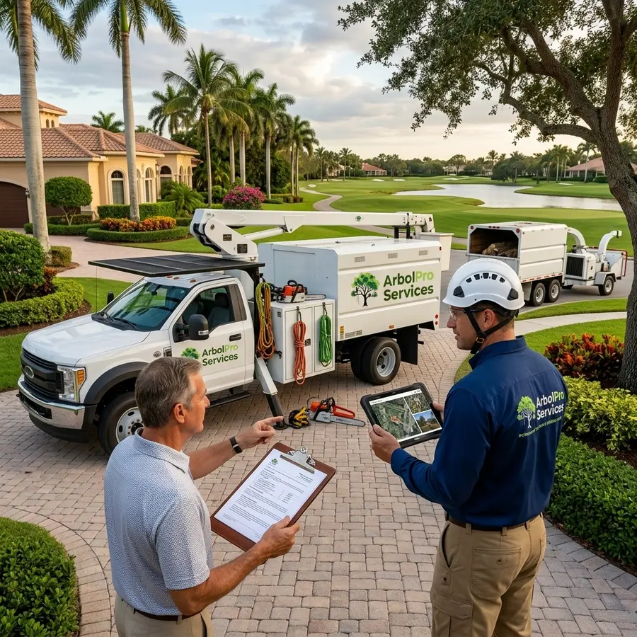 Licensed arborist on-site tree removal estimate Delray Beach FL golf community ArbolPro
