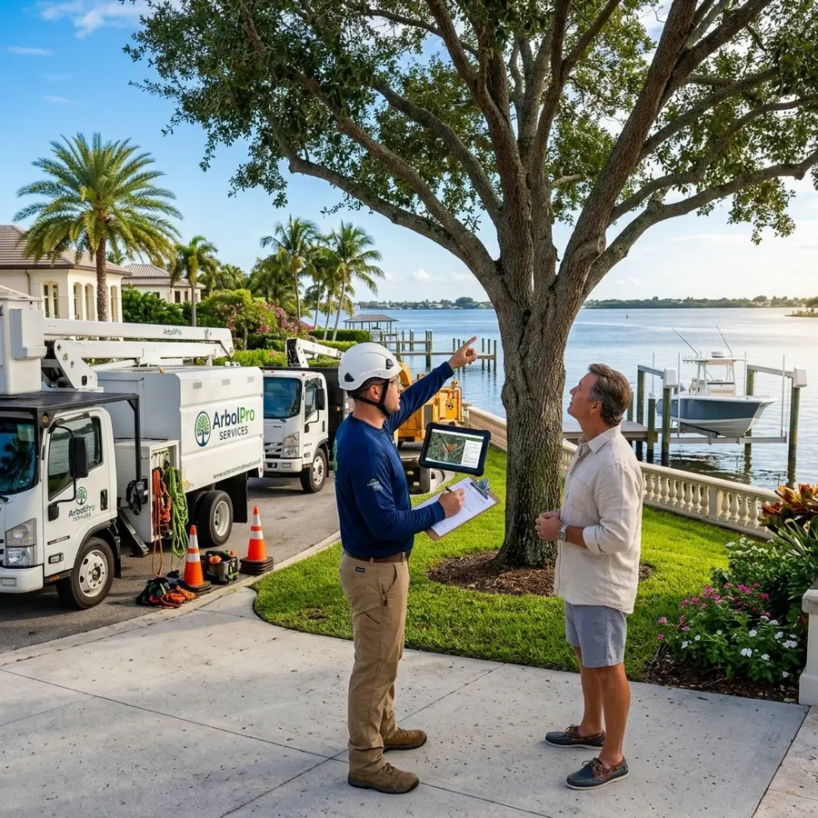 Licensed arborist on-site tree removal estimate Jupiter FL waterfront property