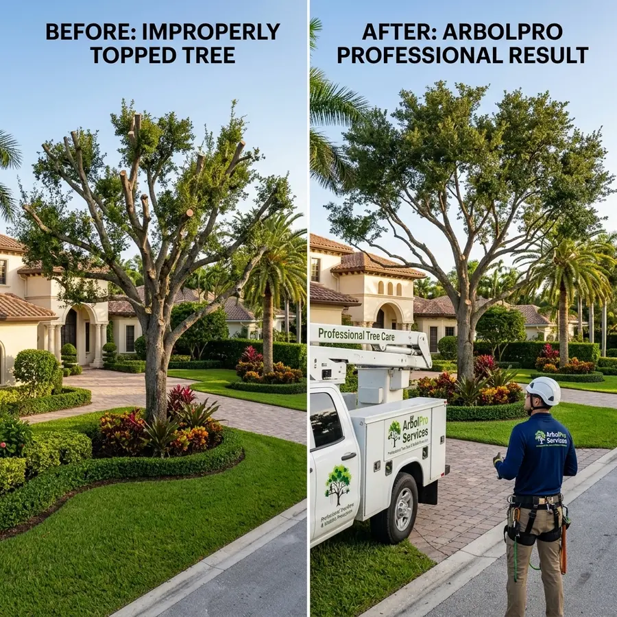 Proper tree canopy reduction Boca Raton FL — before and after ArbolPro pruning