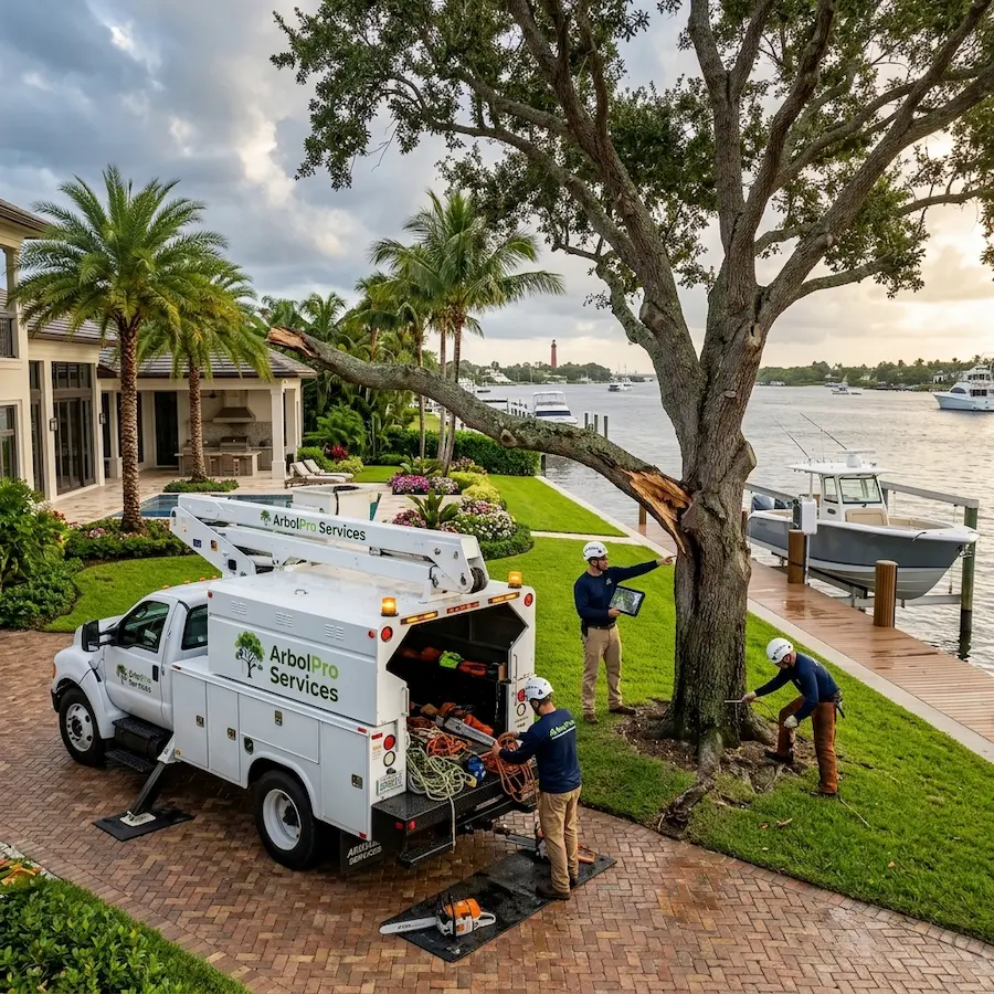 Emergency tree assessment Jupiter FL waterfront property coastal storm damage ArbolPro