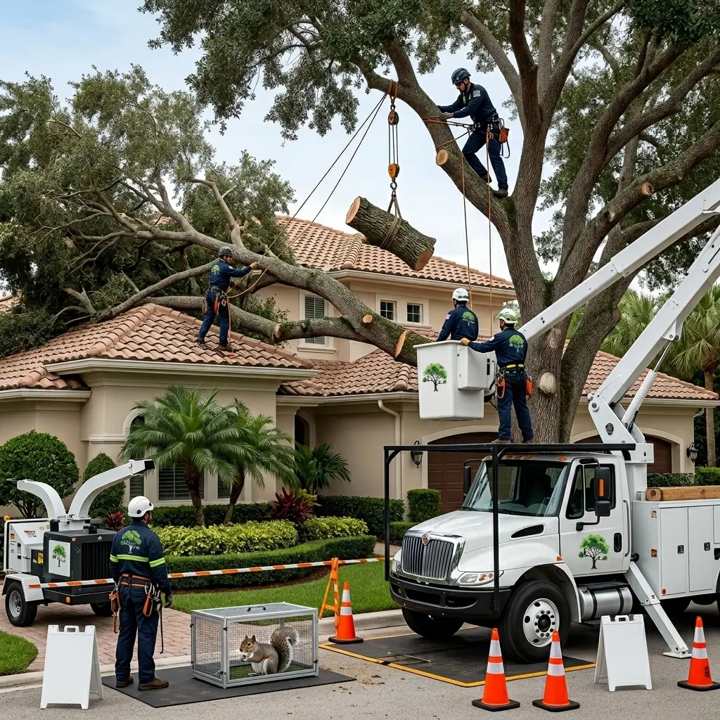 Emergency tree removal from residential roof Palm Beach Gardens — ArbolPro Services