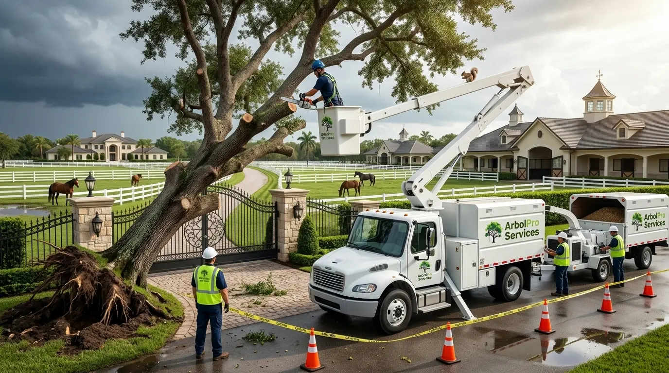 Emergency tree service response on a Wellington Florida equestrian property after storm damage