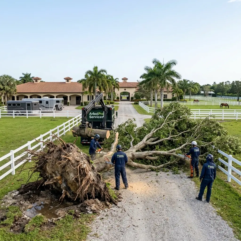 Emergency removal of a fallen tree blocking access to a Wellington equestrian property