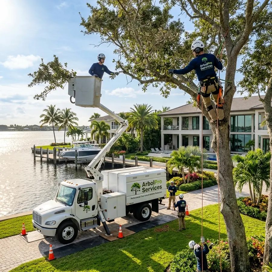 Pre-hurricane canopy thinning waterfront estate Admirals Cove Jupiter FL