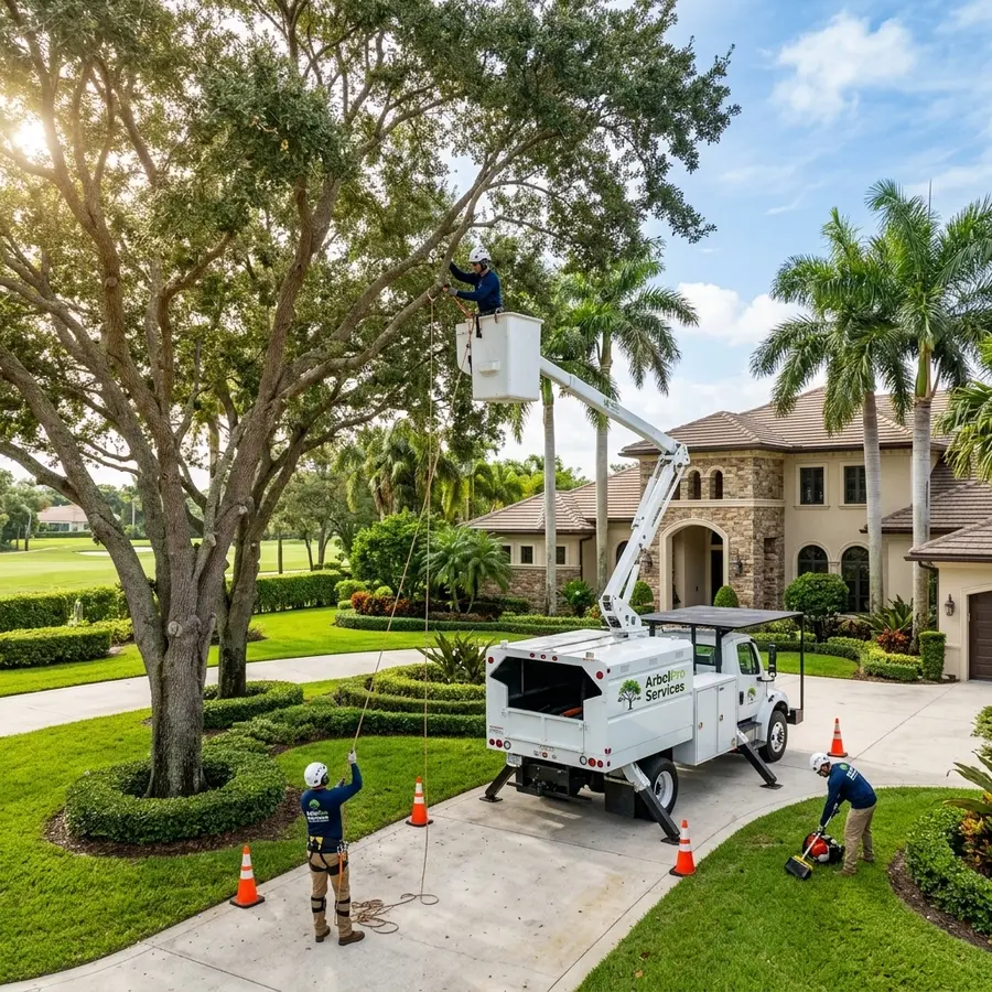 Pre-hurricane canopy thinning country club estate Broken Sound Boca Raton FL