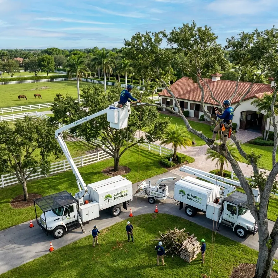 Pre-hurricane season canopy thinning equestrian estate Wellington FL