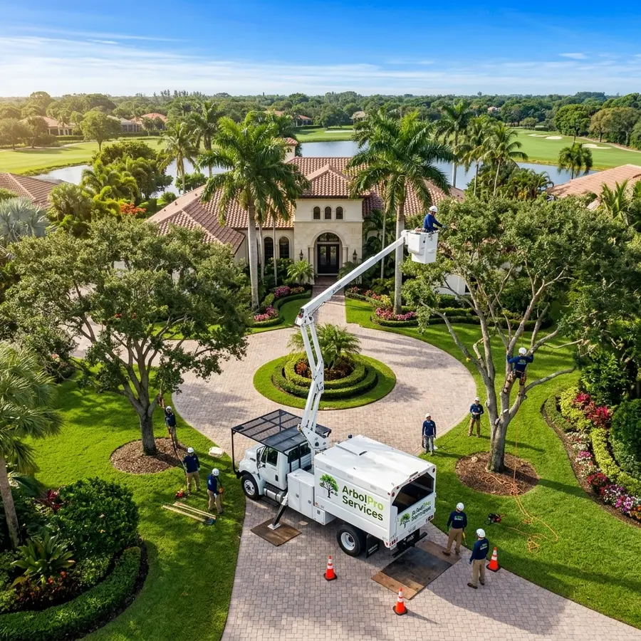 Pre-hurricane season canopy thinning estate property Frenchman's Creek Palm Beach Gardens