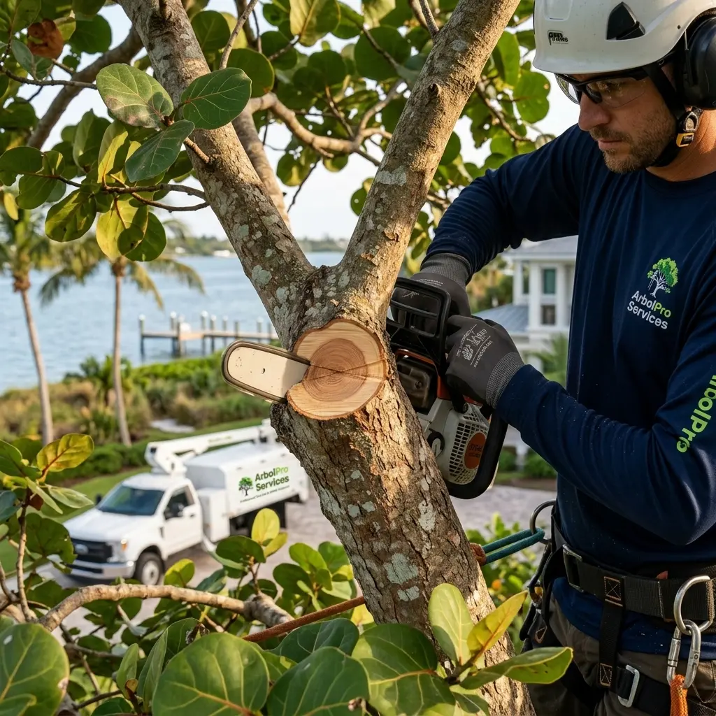 ISA-standard pruning cut coastal tree Jupiter FL — ArbolPro arborist technique