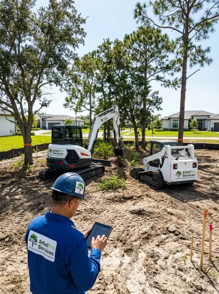 Land clearing contractor evaluating a residential parcel in Palm Beach County Florida