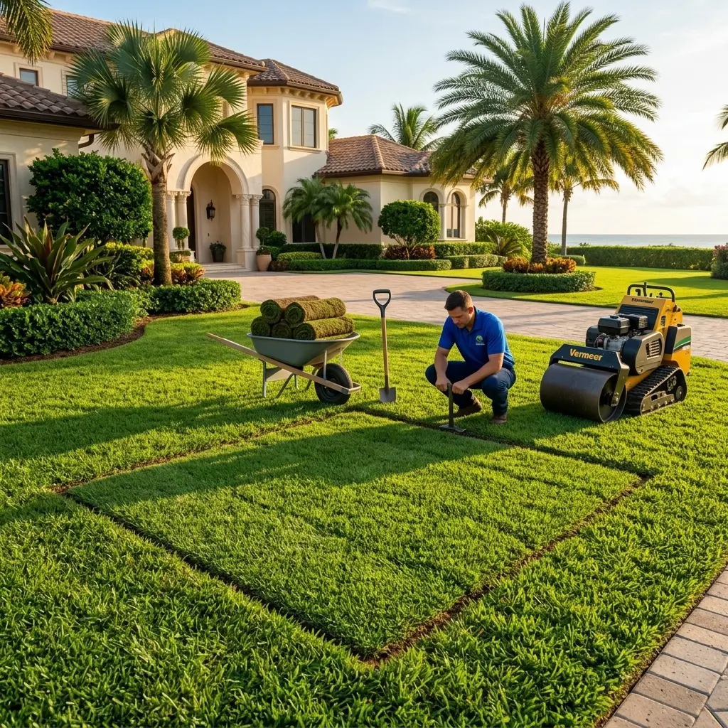 Lawn restoration after stump grinding on a residential property in Palm Beach County Florida