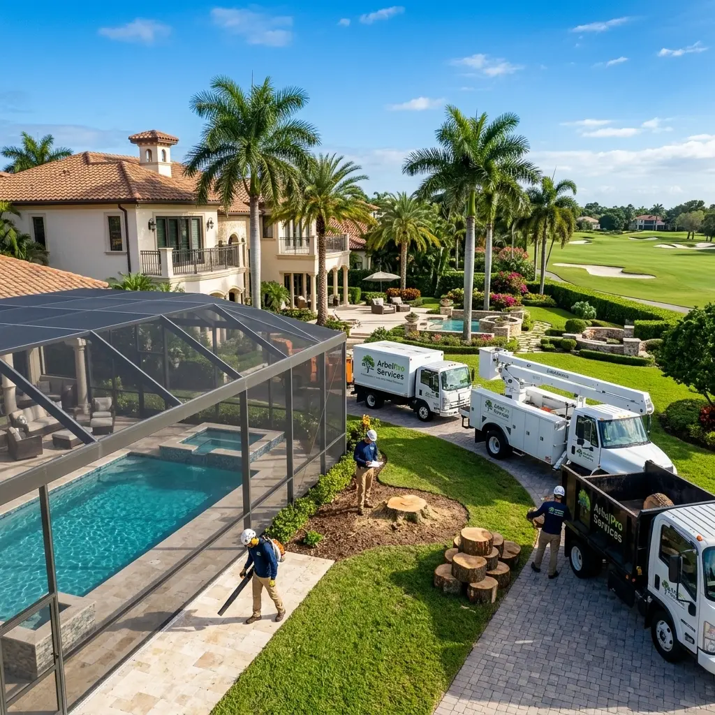 Large oak tree removal near pool enclosure Addison Reserve Delray Beach Florida