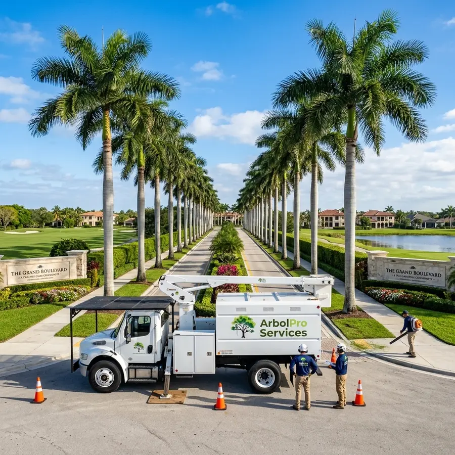 Royal palm tree trimming HOA community PGA National Palm Beach Gardens