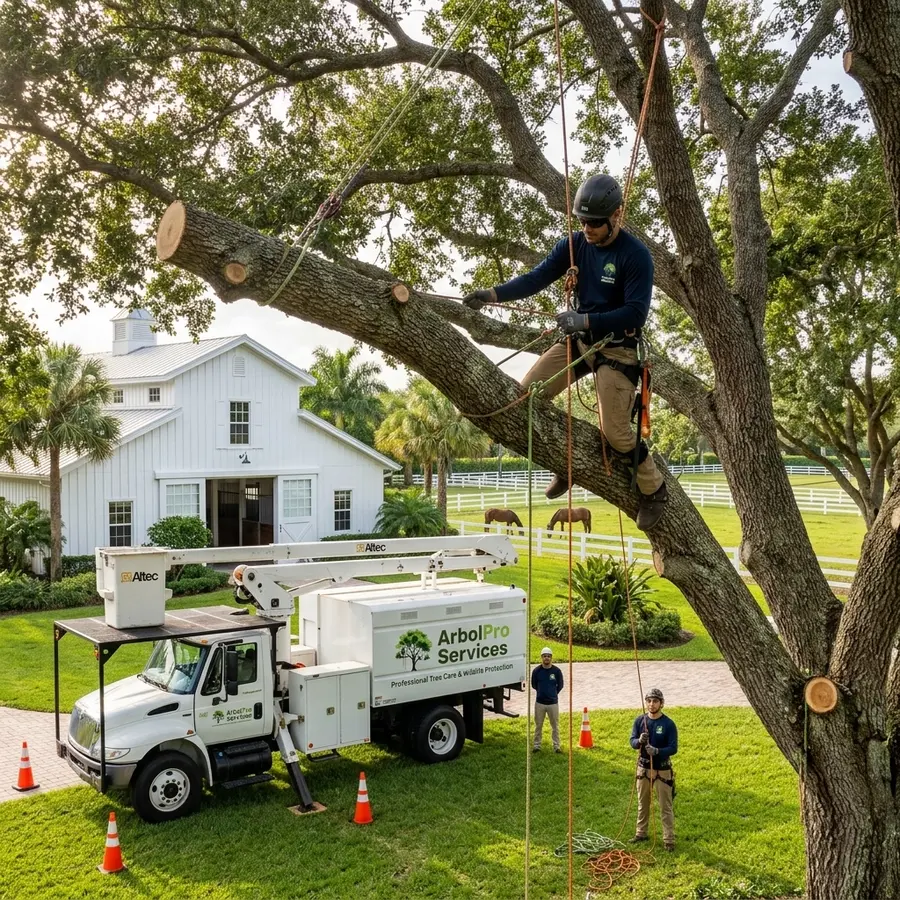Structural pruning hazardous limb reduction live oak barn Wellington FL