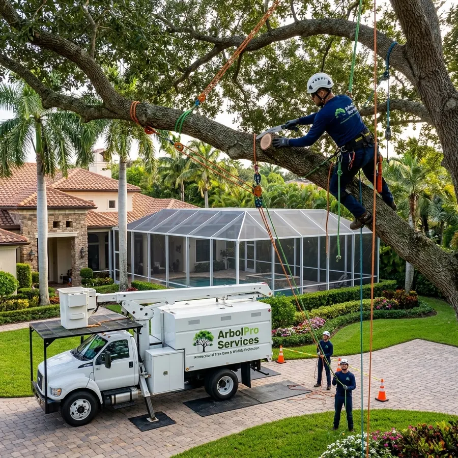 Structural pruning co-dominant stem pool enclosure West Palm Beach FL