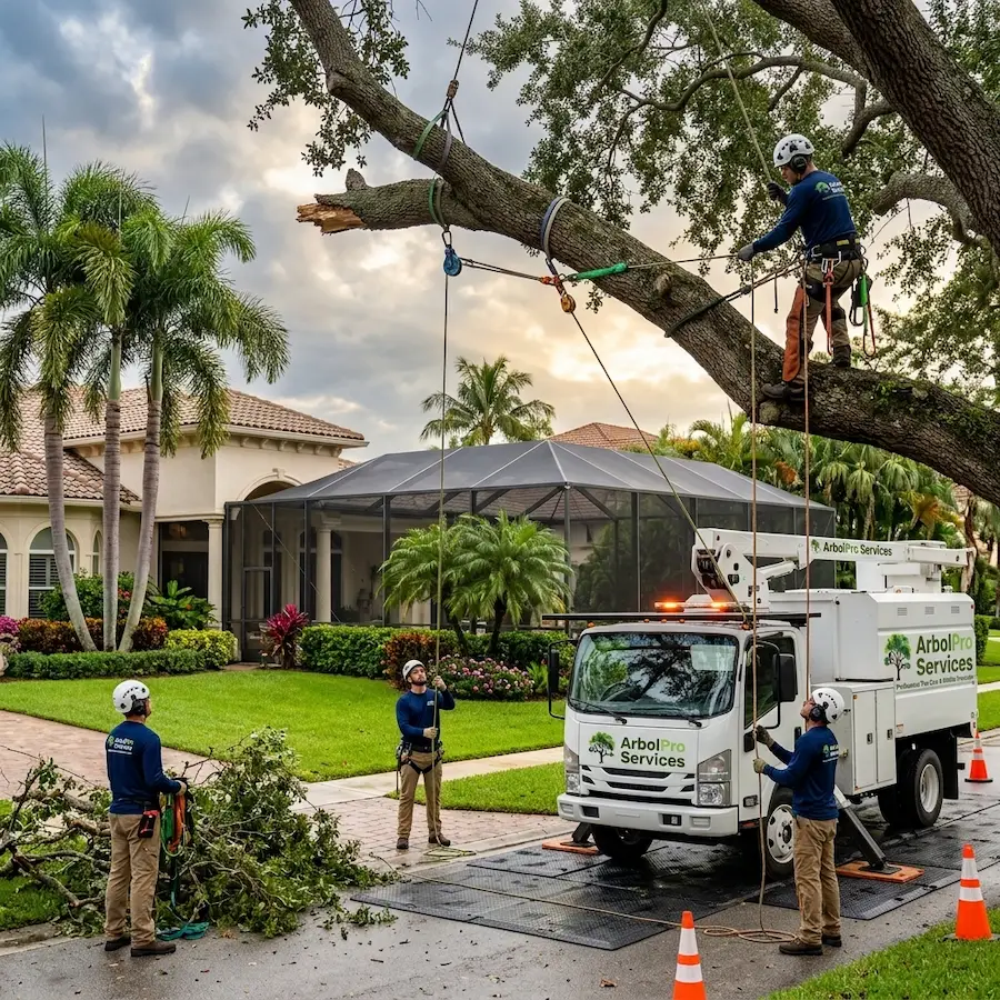 Suspended limb removal pool enclosure West Palm Beach FL ArbolPro emergency service