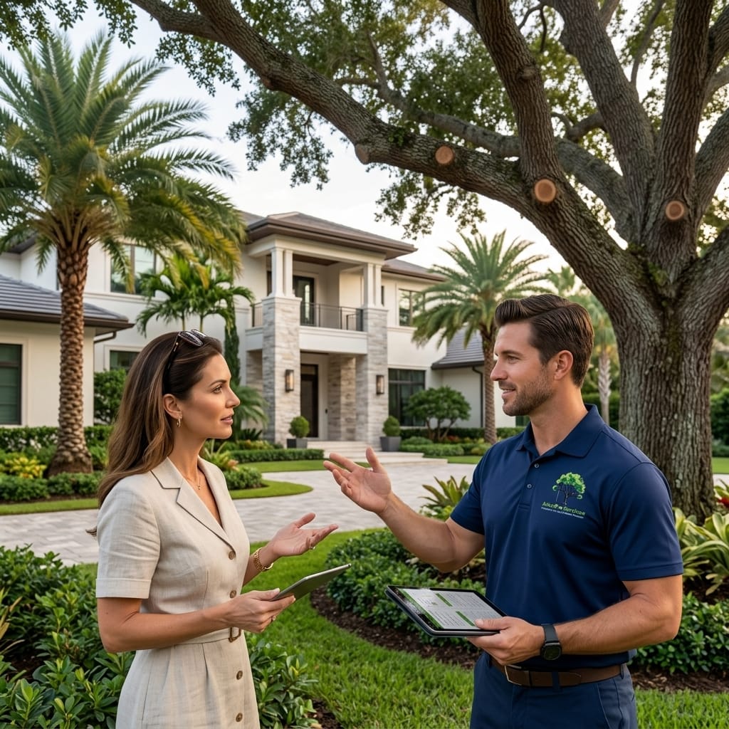 Tree service consultation at a residential property in Palm Beach Gardens
