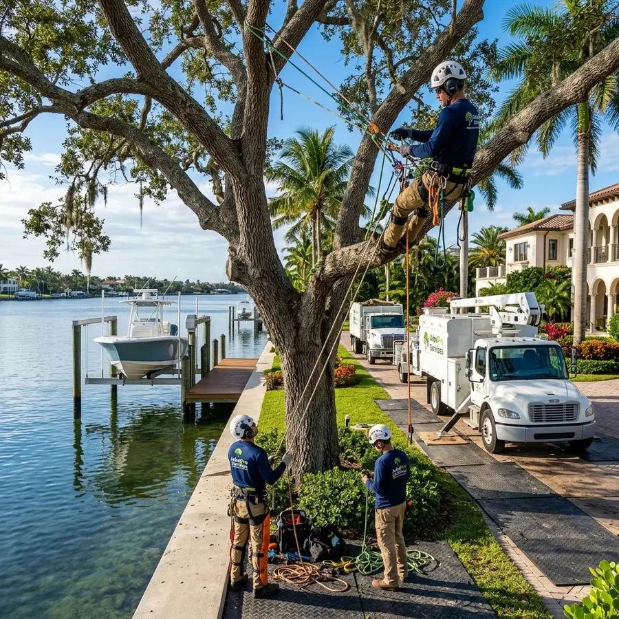 Tree removal near seawall and dock Jupiter FL waterfront property ArbolPro