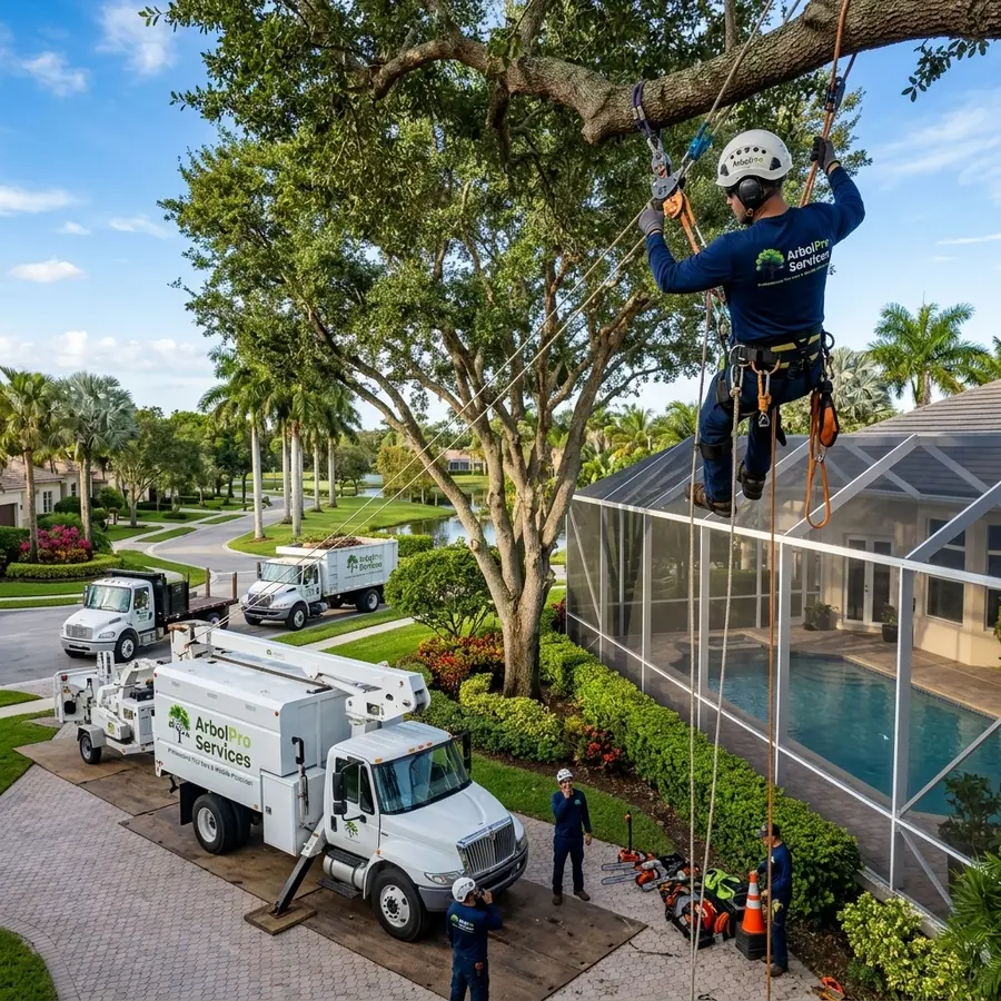 Tree removal near pool enclosure Boynton Beach FL gated community ArbolPro Services