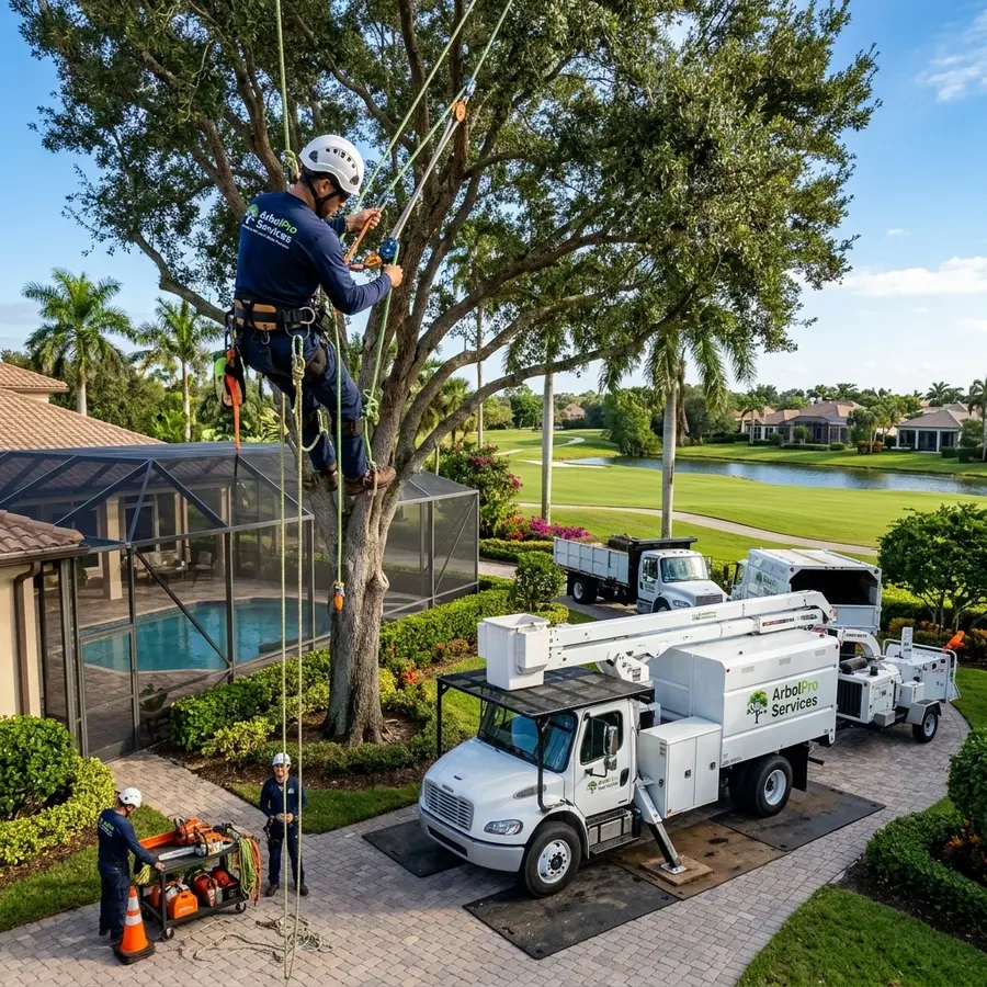 Tree removal near pool enclosure Delray Beach FL golf community ArbolPro Services