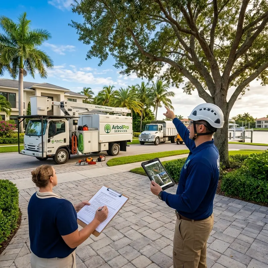 Licensed arborist on-site tree removal estimate Pompano Beach FL Broward County ArbolPro