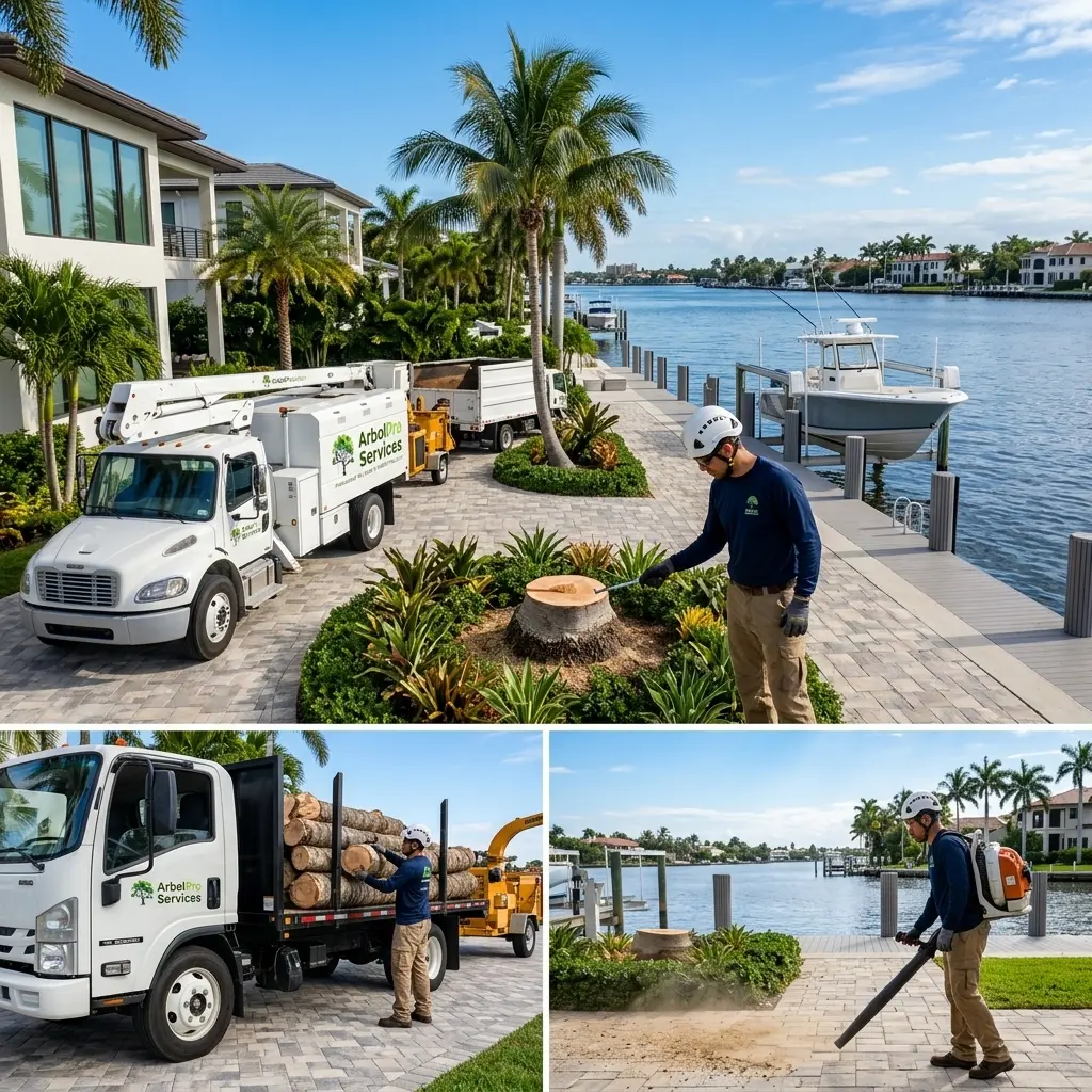 Palm tree removal near dock Intracoastal estate Pompano Beach Florida